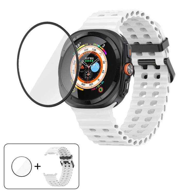海洋雙扣矽膠錶帶附3D曲面保護膜，適用於Samsung Galaxy Watch Ultra 2025，適用於Samsung Galaxy Watch Ultra 47mm