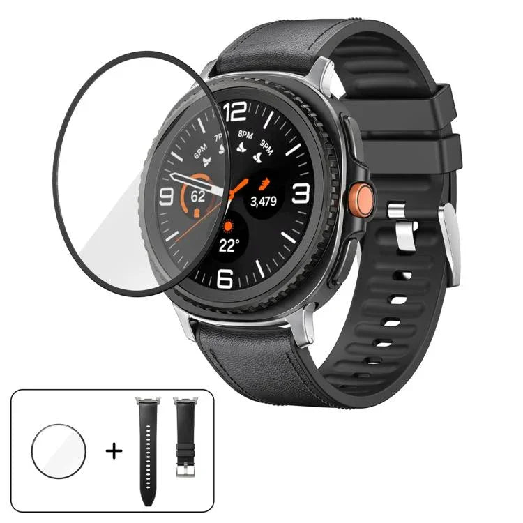 矽膠皮革錶帶附3D曲面保護膜，適用於Samsung Galaxy Watch8 Classic 46mm，適用於Samsung Galaxy Watch8 44mm，適用於Samsung Galaxy Watch8 40mm