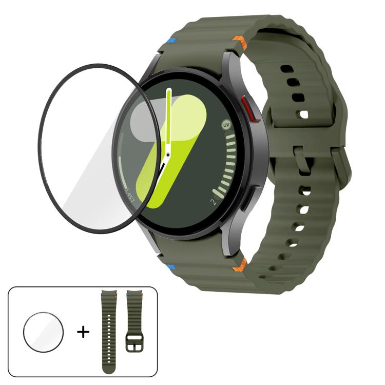 波浪縫線矽膠錶帶搭配 3D 曲面膜，適用 Samsung Galaxy Watch FE 40mm、Samsung Galaxy Watch7 44mm、Samsung Galaxy Watch7 40mm、Samsung Galaxy Watch6 Classic 47mm