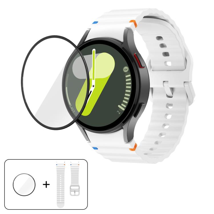 波浪縫線矽膠錶帶，配3D曲面保護膜，適用於Samsung Galaxy Watch4 Classic 46mm、Samsung Galaxy Watch4 Classic 42mm、Samsung Galaxy Watch5 Active 40mm、Samsung Galaxy Watch5 Active 44mm