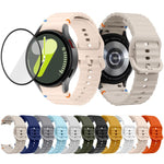 波浪縫線矽膠錶帶，配3D曲面保護膜，適用於Samsung Galaxy Watch4 Classic 46mm、Samsung Galaxy Watch4 Classic 42mm、Samsung Galaxy Watch5 Active 40mm、Samsung Galaxy Watch5 Active 44mm
