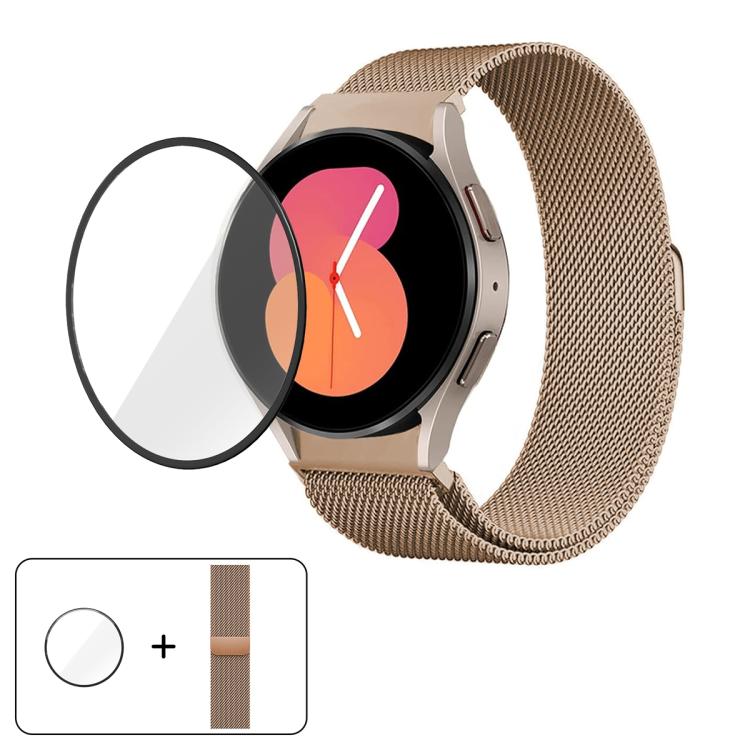 米蘭磁吸不鏽鋼錶帶附 3D 曲面膜，適用於 Samsung Galaxy Watch FE 40mm、Samsung Galaxy Watch7 44mm、Samsung Galaxy Watch7 40mm、Samsung Galaxy Watch6 Classic 47mm、Samsung Galaxy Watch6 44mm