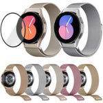 米蘭磁吸不鏽鋼錶帶附 3D 曲面膜，適用於 Samsung Galaxy Watch6 Classic 43mm、Samsung Galaxy Watch5 44mm、Samsung Galaxy Watch5 Pro 45mm、Samsung Galaxy Watch5 40mm、Samsung Galaxy Watch4 44mm