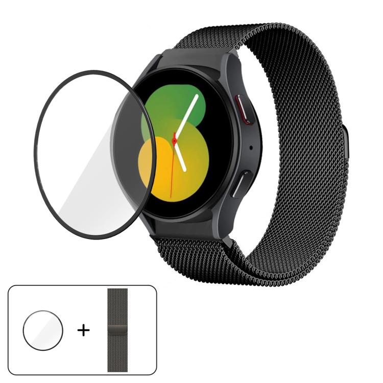 米蘭磁吸不鏽鋼錶帶附 3D 曲面膜，適用於 Samsung Galaxy Watch6 Classic 43mm、Samsung Galaxy Watch5 44mm、Samsung Galaxy Watch5 Pro 45mm、Samsung Galaxy Watch5 40mm、Samsung Galaxy Watch4 44mm