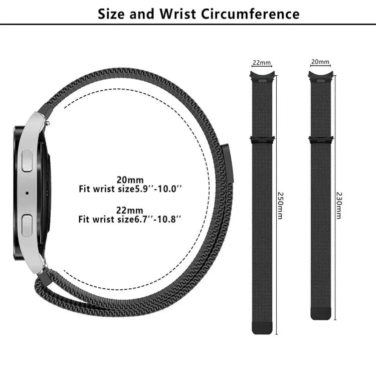 米蘭磁吸不鏽鋼錶帶附3D曲面保護膜，適用於Samsung Galaxy Watch4 Classic 46mm，適用於Samsung Galaxy Watch4 Classic 42mm，適用於Samsung Galaxy Watch5 Active 40mm，適用於Samsung Galaxy Watch5 Active 44mm