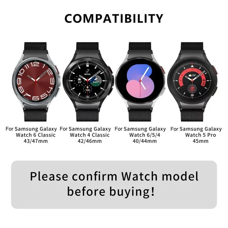 米蘭磁吸不鏽鋼錶帶附3D曲面保護膜，適用於Samsung Galaxy Watch4 Classic 46mm，適用於Samsung Galaxy Watch4 Classic 42mm，適用於Samsung Galaxy Watch5 Active 40mm，適用於Samsung Galaxy Watch5 Active 44mm