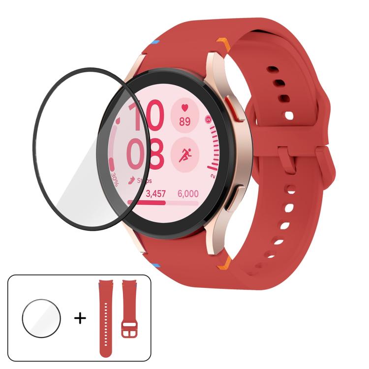 素色縫線矽膠錶帶搭配 3D 曲面膜，適用 Samsung Galaxy Watch FE 40mm、Samsung Galaxy Watch7 44mm、Samsung Galaxy Watch7 40mm、Samsung Galaxy Watch6 Classic 47mm