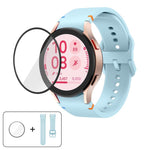 平縫線矽膠錶帶，配3D曲面保護膜，適用於Samsung Galaxy Watch4 Classic 46mm、Samsung Galaxy Watch4 Classic 42mm、Samsung Galaxy Watch5 Active 40mm、Samsung Galaxy Watch5 Active 44mm