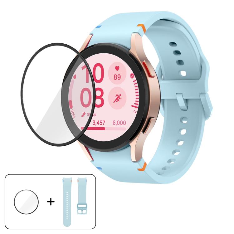 平縫線矽膠錶帶，配3D曲面保護膜，適用於Samsung Galaxy Watch4 Classic 46mm、Samsung Galaxy Watch4 Classic 42mm、Samsung Galaxy Watch5 Active 40mm、Samsung Galaxy Watch5 Active 44mm
