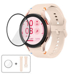 平縫線矽膠錶帶，配3D曲面保護膜，適用於Samsung Galaxy Watch4 Classic 46mm、Samsung Galaxy Watch4 Classic 42mm、Samsung Galaxy Watch5 Active 40mm、Samsung Galaxy Watch5 Active 44mm