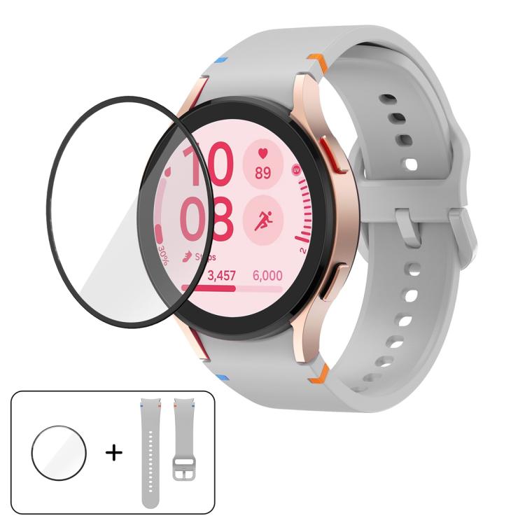 平縫線矽膠錶帶，配3D曲面保護膜，適用於Samsung Galaxy Watch4 Classic 46mm、Samsung Galaxy Watch4 Classic 42mm、Samsung Galaxy Watch5 Active 40mm、Samsung Galaxy Watch5 Active 44mm