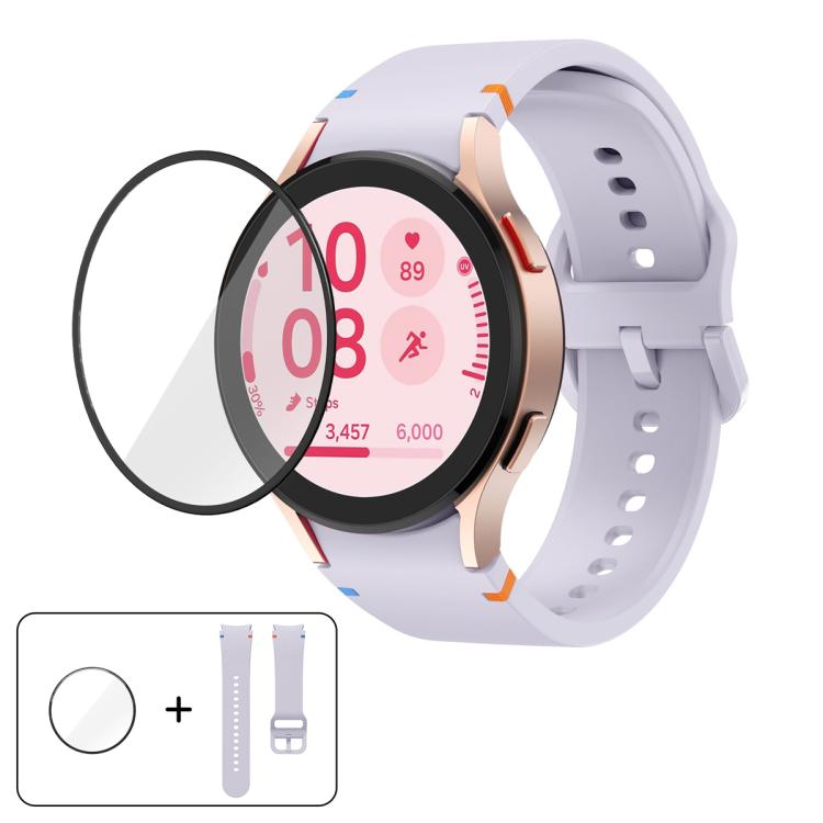 平縫線矽膠錶帶，配3D曲面保護膜，適用於Samsung Galaxy Watch4 Classic 46mm、Samsung Galaxy Watch4 Classic 42mm、Samsung Galaxy Watch5 Active 40mm、Samsung Galaxy Watch5 Active 44mm