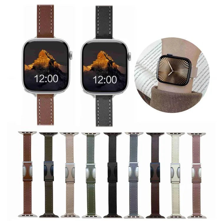 磁扣14mm素面真皮錶帶，適用於Apple Watch 46mm / 49mm / 45mm / 44mm，42mm / 41mm / 40mm / 38mm