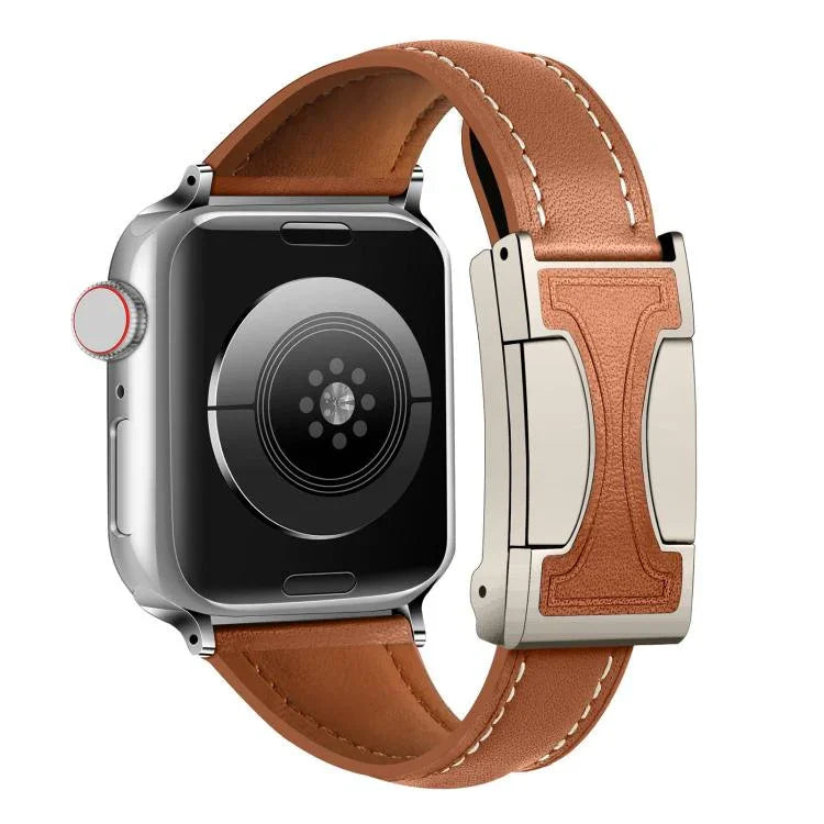 磁扣小腰身素面真皮錶帶，適用於Apple Watch 46mm / 49mm / 45mm / 44mm，42mm / 41mm / 40mm / 38mm