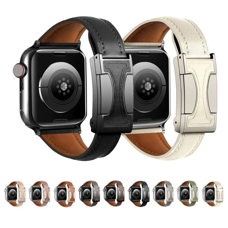 磁扣小腰身素面真皮錶帶，適用於Apple Watch 46mm / 49mm / 45mm / 44mm，42mm / 41mm / 40mm / 38mm