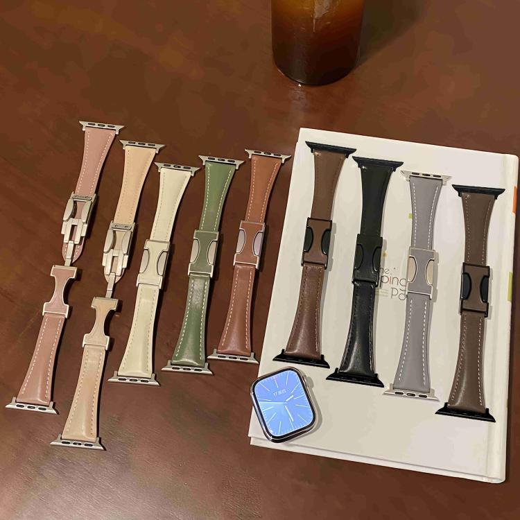 磁扣小腰身素面真皮錶帶，適用於Apple Watch 46mm / 49mm / 45mm / 44mm，42mm / 41mm / 40mm / 38mm