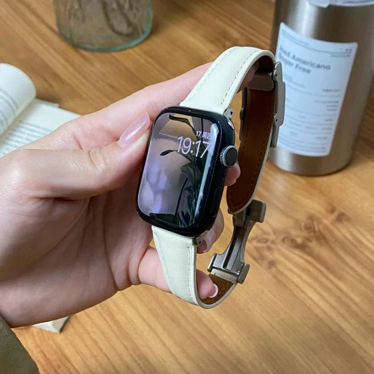 磁扣小腰身素面真皮錶帶，適用於Apple Watch 46mm / 49mm / 45mm / 44mm，42mm / 41mm / 40mm / 38mm
