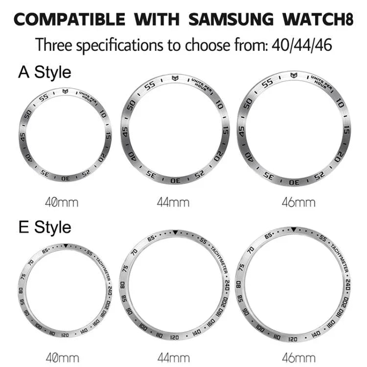 智慧手錶保護框金屬錶圈，款式：E款，適用於 Samsung Galaxy Watch8 Classic 46mm、Samsung Galaxy Watch8 44mm、Samsung Galaxy Watch8 40mm