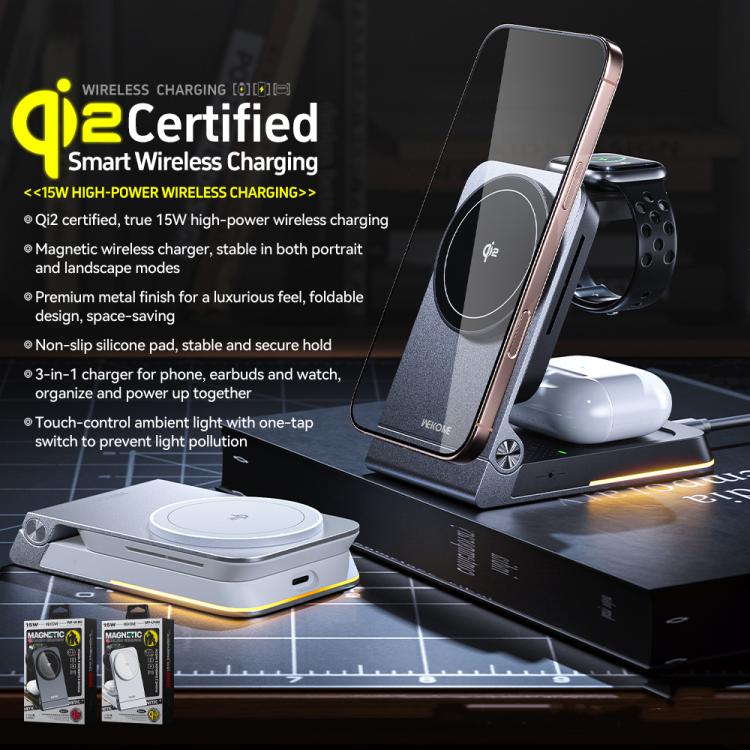 WK WP-U180 Tonayn Qi2 15W 3 in 1 Magnetic Wireless Charger, WP-U180