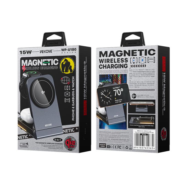 WK WP-U180 Tonayn Qi2 15W 3 in 1 Magnetic Wireless Charger, WP-U180