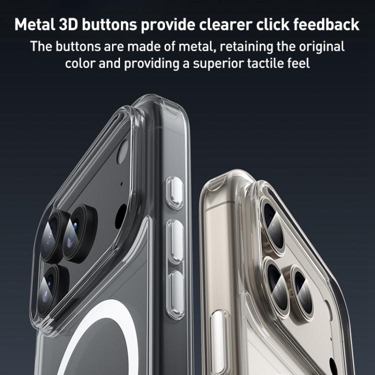 ZGA MagSafe金屬按鈕透明PC混合TPU手機殼，適用於iPhone 17 Pro Max、iPhone 17 Pro、iPhone 17
