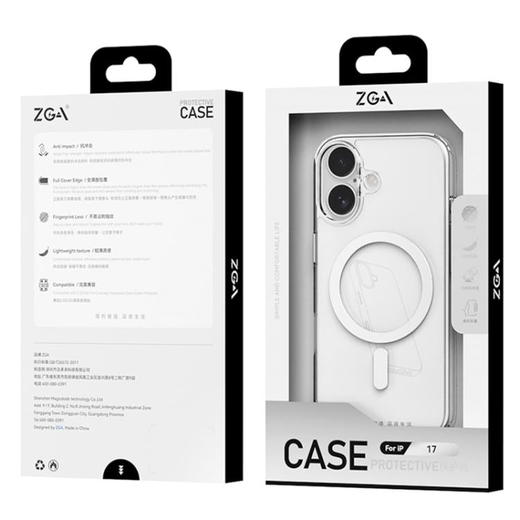 ZGA MagSafe金屬按鈕透明PC混合TPU手機殼，適用於iPhone 17 Pro Max、iPhone 17 Pro、iPhone 17