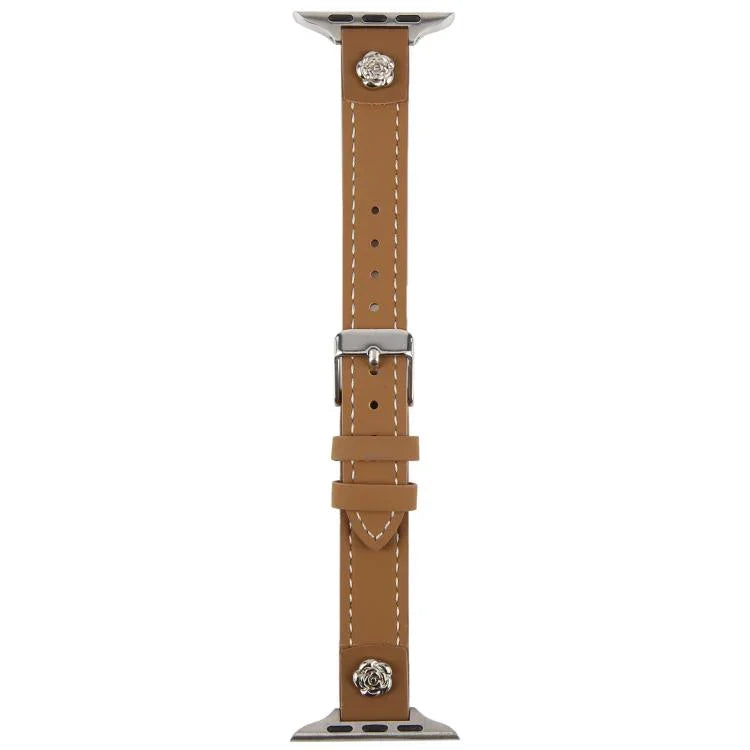 鉚釘山茶花觸感超細纖維皮革錶帶，適用於 Apple Watch 46mm / 49mm / 45mm / 44mm，適用於 Apple Watch 42mm / 41mm / 40mm / 38mm