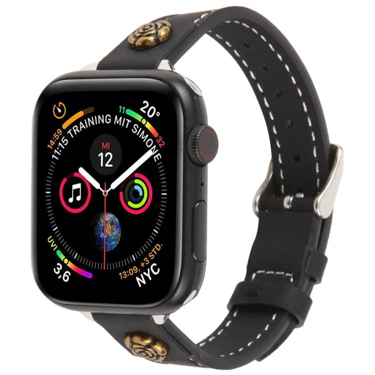 鉚釘山茶花觸感超細纖維皮革錶帶，適用於 Apple Watch 46mm / 49mm / 45mm / 44mm，適用於 Apple Watch 42mm / 41mm / 40mm / 38mm
