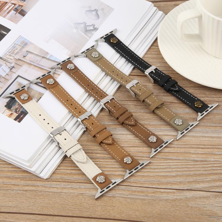 鉚釘山茶花觸感超細纖維皮革錶帶，適用於 Apple Watch 46mm / 49mm / 45mm / 44mm，適用於 Apple Watch 42mm / 41mm / 40mm / 38mm