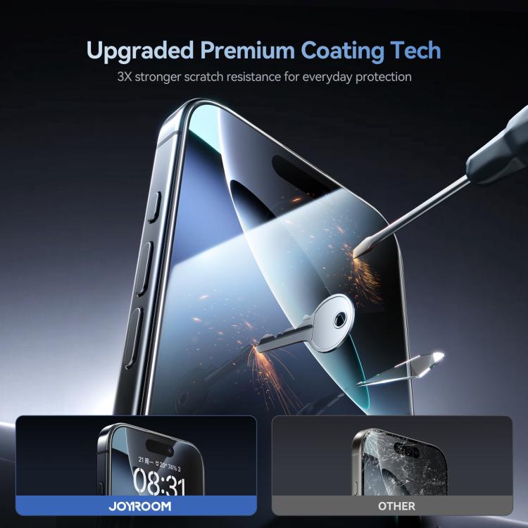 JOYROOM 騎士系列 2.5D 全屏高清硬質防刮鋼化玻璃膜，適用於 iPhone 17 Pro Max、iPhone 17 Pro、iPhone 17、iPhone Air、iPhone 16 Pro Max、iPhone 16 Pro、iPhone 16 Plus、iPhone 16