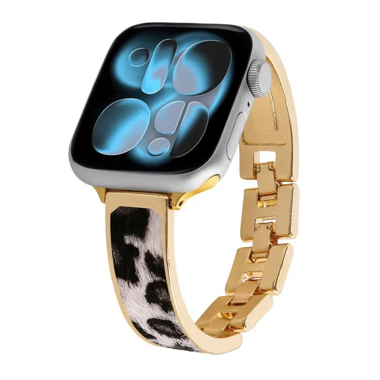豹紋手鍊合金錶帶，適用於 Apple Watch 46mm / 49mm / 45mm / 44mm，適用於 Apple Watch 42mm / 41mm / 40mm / 38mm