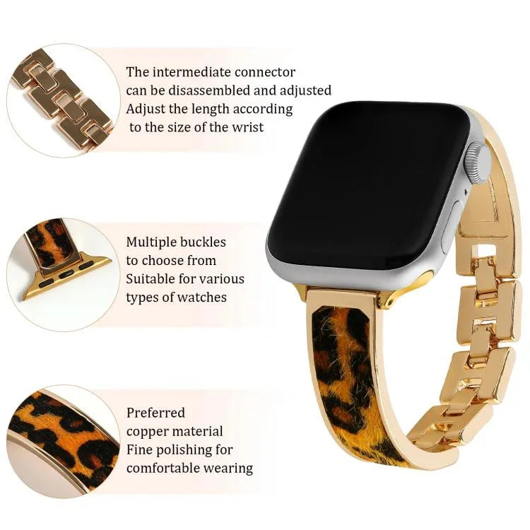 豹紋手鍊合金錶帶，適用於 Apple Watch 46mm / 49mm / 45mm / 44mm，適用於 Apple Watch 42mm / 41mm / 40mm / 38mm