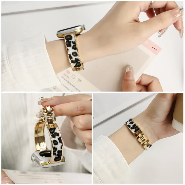 豹紋手鍊合金錶帶，適用於 Apple Watch 46mm / 49mm / 45mm / 44mm，適用於 Apple Watch 42mm / 41mm / 40mm / 38mm
