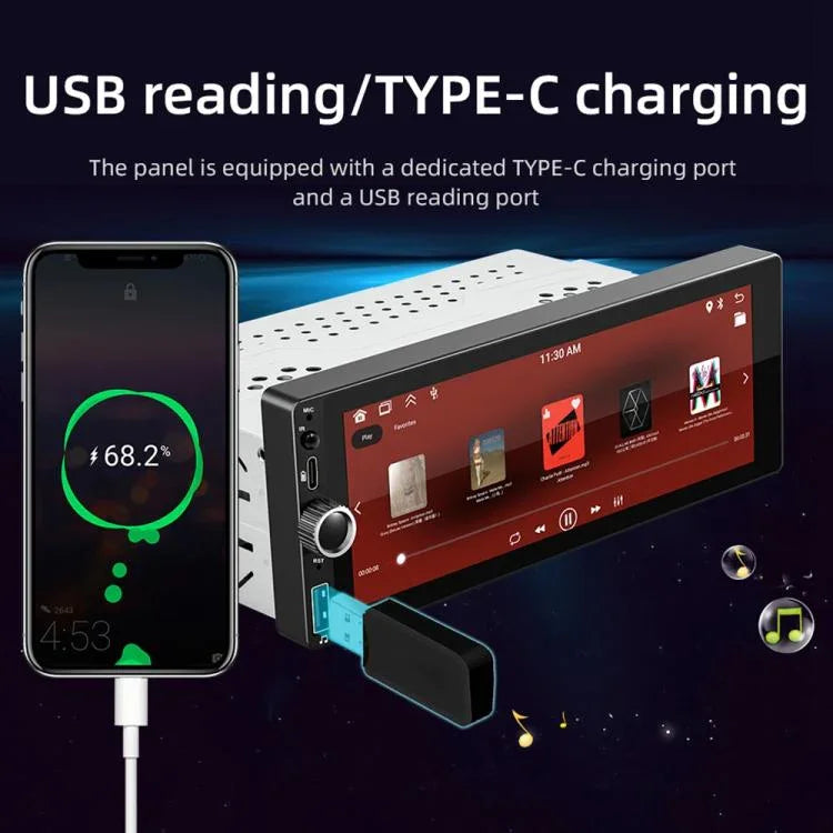 F6021 6.86 吋 IPS 螢幕車用 1Din MP5 播放器 支援 CarPlay 與 Android Auto，F6021