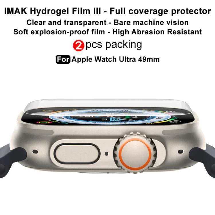 2片裝 imak 曲面全螢幕水凝膜保護貼，適用於 Apple Watch Ultra 1/2/3 49mm