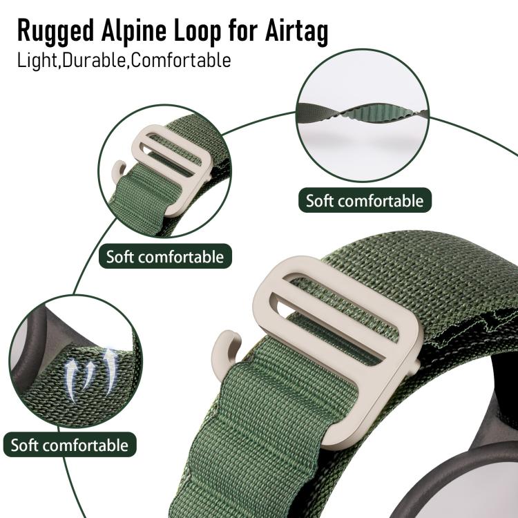 xDfind 銀扣環形尼龍帶風格防丟追蹤器保護套，適用於 AirTag 第二代 / AirTag 第一代