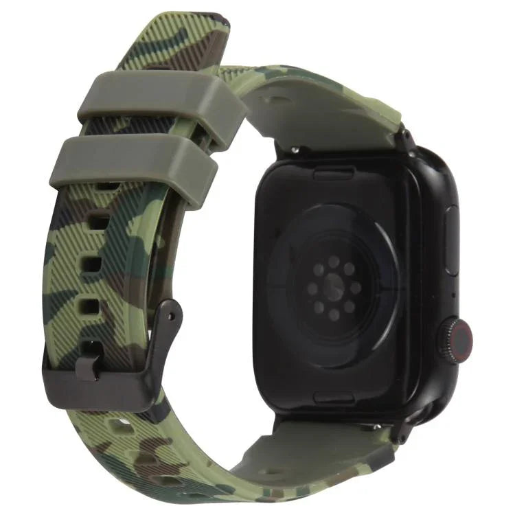 xDfind 黑色接頭迷彩印花矽膠錶帶，適用於 Apple Watch 42 / 44 / 45 / 46 / 49mm，適用於 Apple Watch 38 / 40 / 41 / S10 42mm