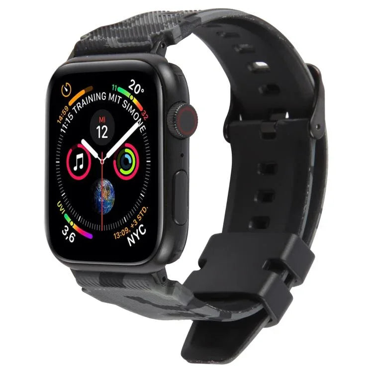 xDfind 黑色接頭迷彩印花矽膠錶帶，適用於 Apple Watch 42 / 44 / 45 / 46 / 49mm，適用於 Apple Watch 38 / 40 / 41 / S10 42mm