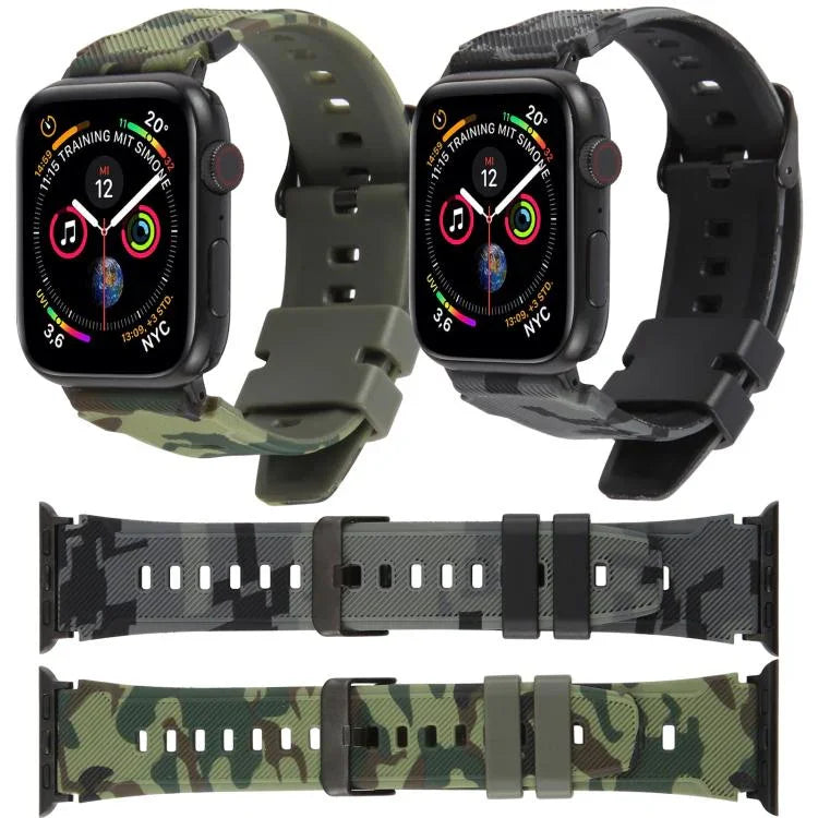 xDfind 黑色接頭迷彩印花矽膠錶帶，適用於 Apple Watch 42 / 44 / 45 / 46 / 49mm，適用於 Apple Watch 38 / 40 / 41 / S10 42mm