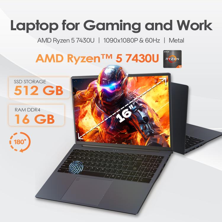 GXMO T160 16吋 Windows 11 筆記型電腦，16GB+512GB，AMD Ryzen 5 7430U 六核心處理器，歐規插頭，美規插頭，英規插頭，澳規插頭