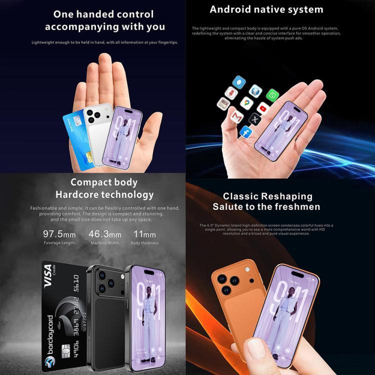 Melrose S17 Pro Mini，4GB+64GB，3.75 吋 Android 12.0 MTK6765 八核心，網路：4G，雙 SIM，支援 Google Play