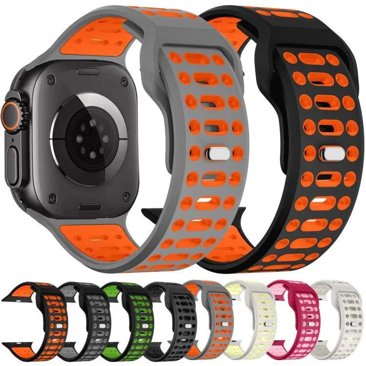 xDfind 雙色矽膠運動透氣錶帶，適用於 Apple Watch 46mm / 49mm / 45mm / 44mm