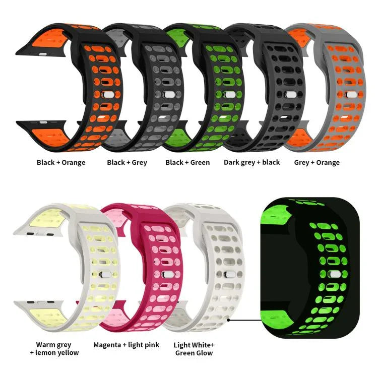 xDfind 雙色矽膠運動透氣錶帶，適用於 Apple Watch 46mm / 49mm / 45mm / 44mm