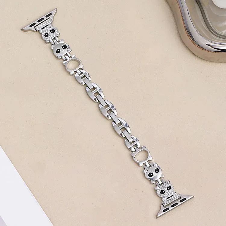 xDfind 紅熊貓造型鑽石金屬錶帶，適用於 Apple Watch 42 / 44 / 45 / 46 / 49mm，適用於 Apple Watch 38 / 40 / 41 / S11 42mm