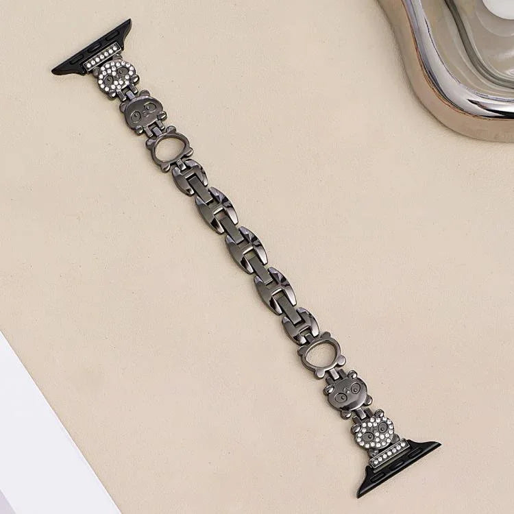 xDfind 紅熊貓造型鑽石金屬錶帶，適用於 Apple Watch 42 / 44 / 45 / 46 / 49mm，適用於 Apple Watch 38 / 40 / 41 / S11 42mm