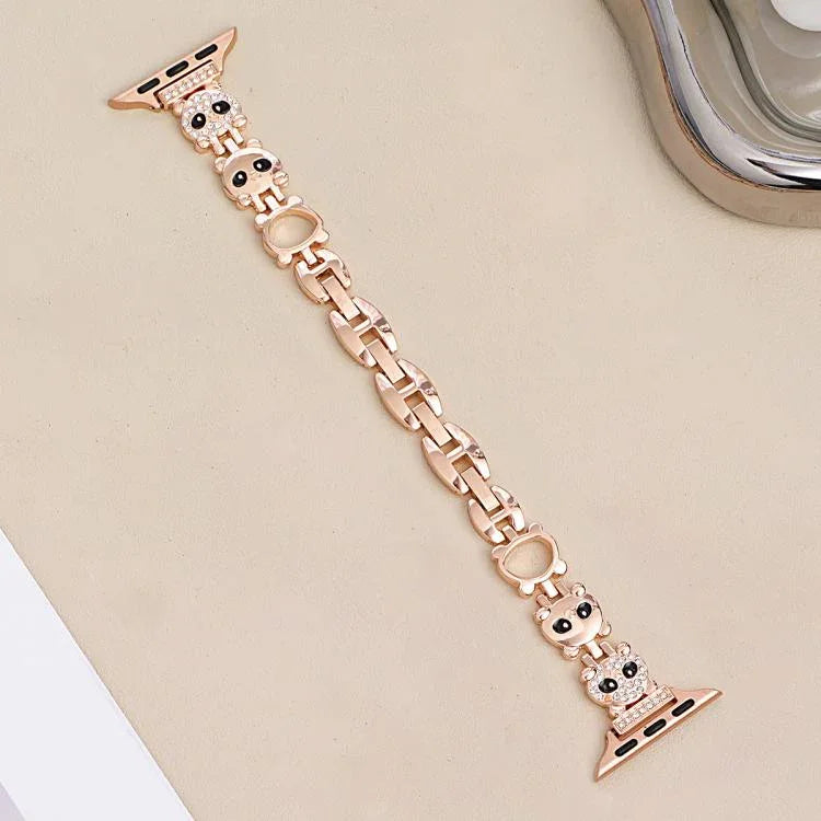 xDfind 紅熊貓造型鑽石金屬錶帶，適用於 Apple Watch 42 / 44 / 45 / 46 / 49mm，適用於 Apple Watch 38 / 40 / 41 / S11 42mm