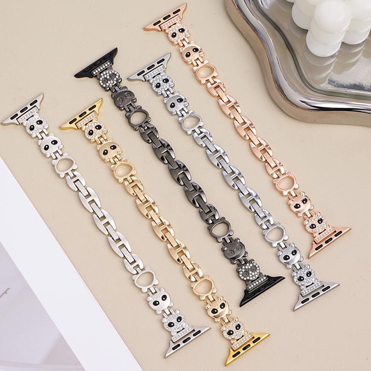 xDfind 紅熊貓造型鑽石金屬錶帶，適用於 Apple Watch 42 / 44 / 45 / 46 / 49mm，適用於 Apple Watch 38 / 40 / 41 / S11 42mm