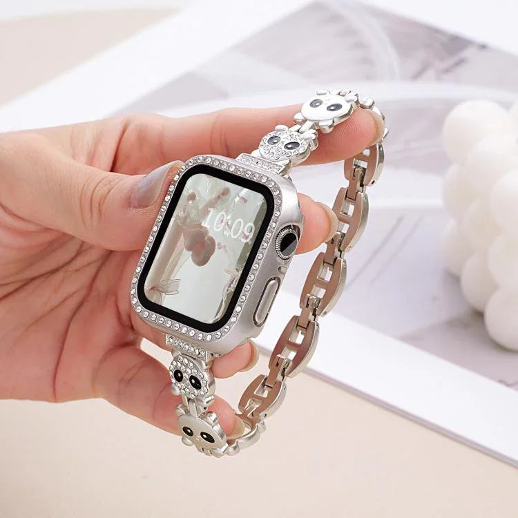xDfind 紅熊貓造型鑽石金屬錶帶，適用於 Apple Watch 42 / 44 / 45 / 46 / 49mm，適用於 Apple Watch 38 / 40 / 41 / S11 42mm