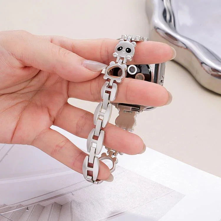 xDfind 紅熊貓造型鑽石金屬錶帶，適用於 Apple Watch 42 / 44 / 45 / 46 / 49mm，適用於 Apple Watch 38 / 40 / 41 / S11 42mm