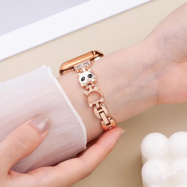 xDfind 紅熊貓造型鑽石金屬錶帶，適用於 Apple Watch 42 / 44 / 45 / 46 / 49mm，適用於 Apple Watch 38 / 40 / 41 / S11 42mm